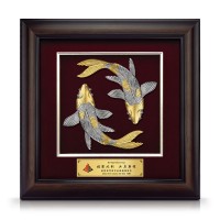 16" x 16" VIP Frame with Gold Plated Pewter Double Luck Koi Fish (Harmony & Prosperity)