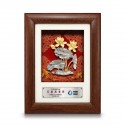 7" x 7" Solid Frame with Printed Background - Gold Plated Pewter Lotus Flower