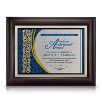 10.5" x 13.5" Award Plaque with Gold Plated Pewter - Malay Carving Motif