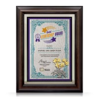 10.5" x 13.5" Award Plaque with Gold Plated Pewter - Orchid 6 Flowers ( Anggerik )