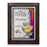 10.5" x 13.5" Award Plaque with Gold Plated Pewter - Bunga Raya (Hibiscus Flower)