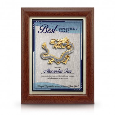 7" x 9" Award Plaque with Gold Plated Pewter - Dragon