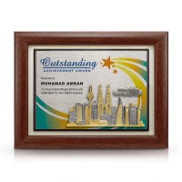 7" x 9" Award Plaque with Gold Plated Pewter - Kuala Lumpur Landmark