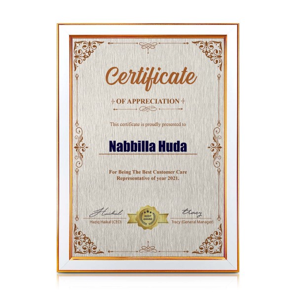 White Bronze Certificate Frame