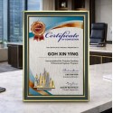 Emerald Gold Certificate Frame with Gold Plated Pewter - Kuala Lumpur Landmark
