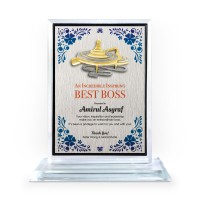 6" x 8" Crystal Award Plaque Vertical with Gold Plated Pewter - Gasing