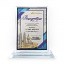 6" x 8" Crystal Award Plaque Vertical with Gold Plated Pewter - Malaysia Landmark