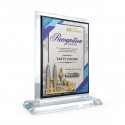 6" x 8" Crystal Award Plaque Vertical with Gold Plated Pewter - Malaysia Landmark