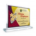 6" x 8" Crystal Award Plaque Horizontal with Gold Plated Pewter - Orchid 3 Flower