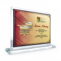 6" x 8" Crystal Award Plaque Horizontal with Gold Plated Pewter - Rebana Ubi