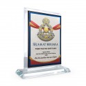 6" x 8" Crystal Award Plaque Vertical with Gold Plated Pewter - Logo Police Diraja Malaysia