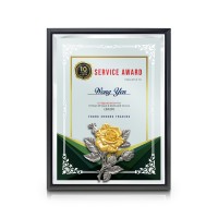 6.5" x 8.5" Crystal Wood Plaque with Gold Plated Pewter - Rose Flower