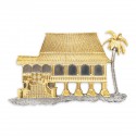 7" x 7" Solid Frame with Printed Background : Gold Plated Pewter Rumah Melayu (Islamic Motif Background)