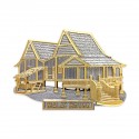 7" x 7" Solid Frame with Printed Background : Gold Plated Pewter Malay House (Malay Motif Pattern Background)