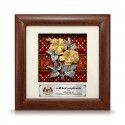 7" x 7" Solid Frame with Printed Background : Gold Plated Pewter Bunga Raya 2 Flowers (Songket Pattern Background)