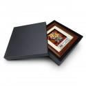 7" x 7" Solid Frame with Printed Background : Gold Plated Pewter Bunga Raya 2 Flowers (Songket Pattern Background)