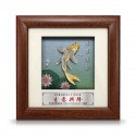 7" x 7" Solid Frame with Printed Background : Gold Plated Pewter Lucky Koi Fish
