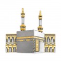 7" x 7" Solid Frame with Printed Background - Gold Plated Pewter Kaabah (Islamic Motif Background)