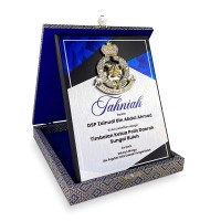 7" x 9" Songket Plaque with Gold Plated Pewter - Logo Police Diraja Malaysia