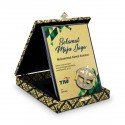 6" x 8" Gold & Black Songket Plaque - Vertical with Gold Plated Pewter Wau Bulan