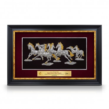 17" x 27" Premium VVIP Frame with Gold Plated Pewter : Eight Horses