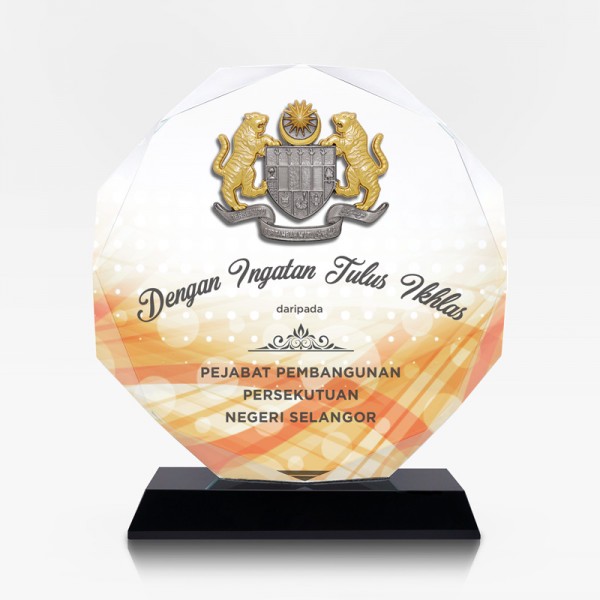 7.4” Crystal Octagon with Gold Plated Pewter - Logo Malaysia